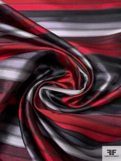 Horizontal Striped Silk Necktie Jacquard Brocade - Reds / Greys / Black