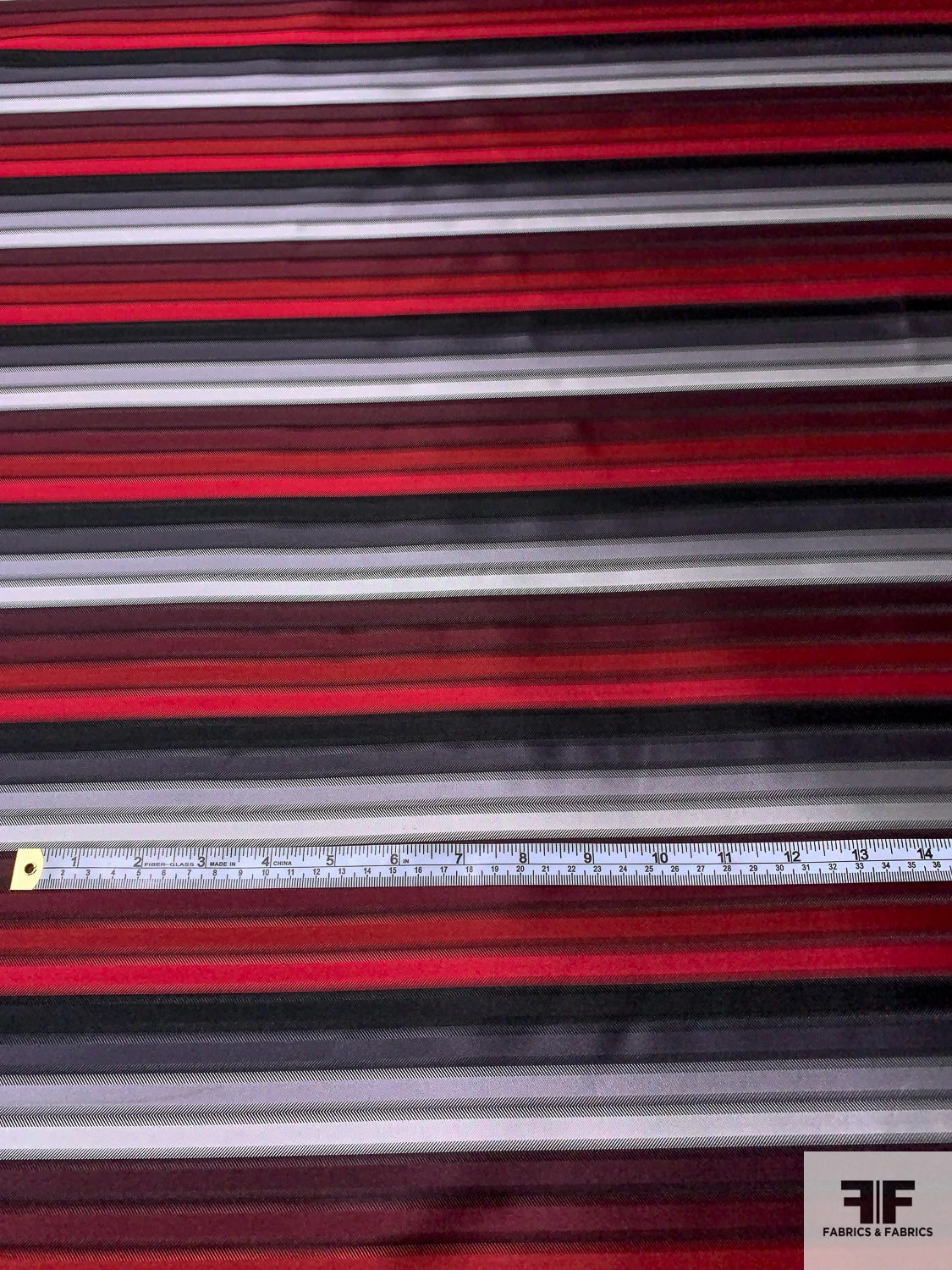 Horizontal Striped Silk Necktie Jacquard Brocade - Reds / Greys / Black 7 Horizontal Striped Silk Necktie Jacquard Brocade - Reds / Greys / Black - Image 5