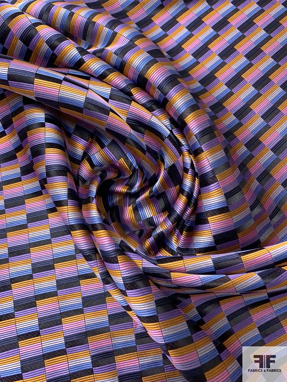 Gradient Squares Silk Necktie Jacquard Brocade - Pink / Purple / Turmeric / Periwinkle 5 Gradient Squares Silk Necktie Jacquard Brocade - Pink / Purple / Turmeric / Periwinkle - Image 3
