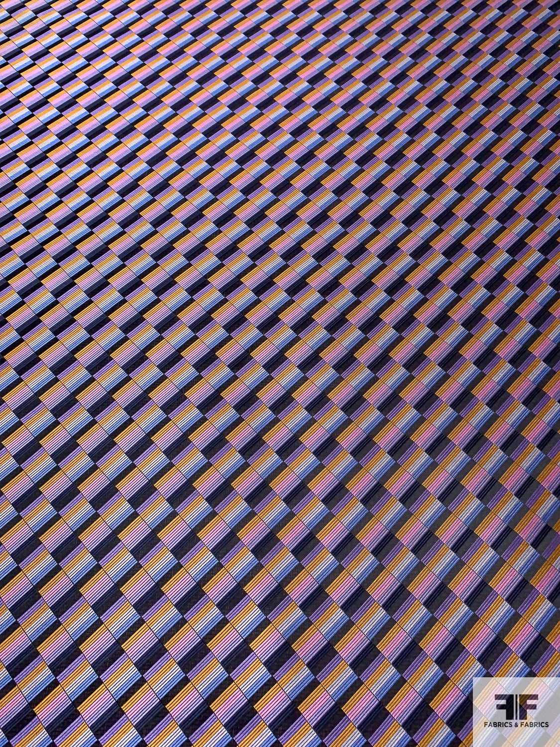 Gradient Squares Silk Necktie Jacquard Brocade - Pink / Purple / Turmeric / Periwinkle 6 Gradient Squares Silk Necktie Jacquard Brocade - Pink / Purple / Turmeric / Periwinkle - Image 4