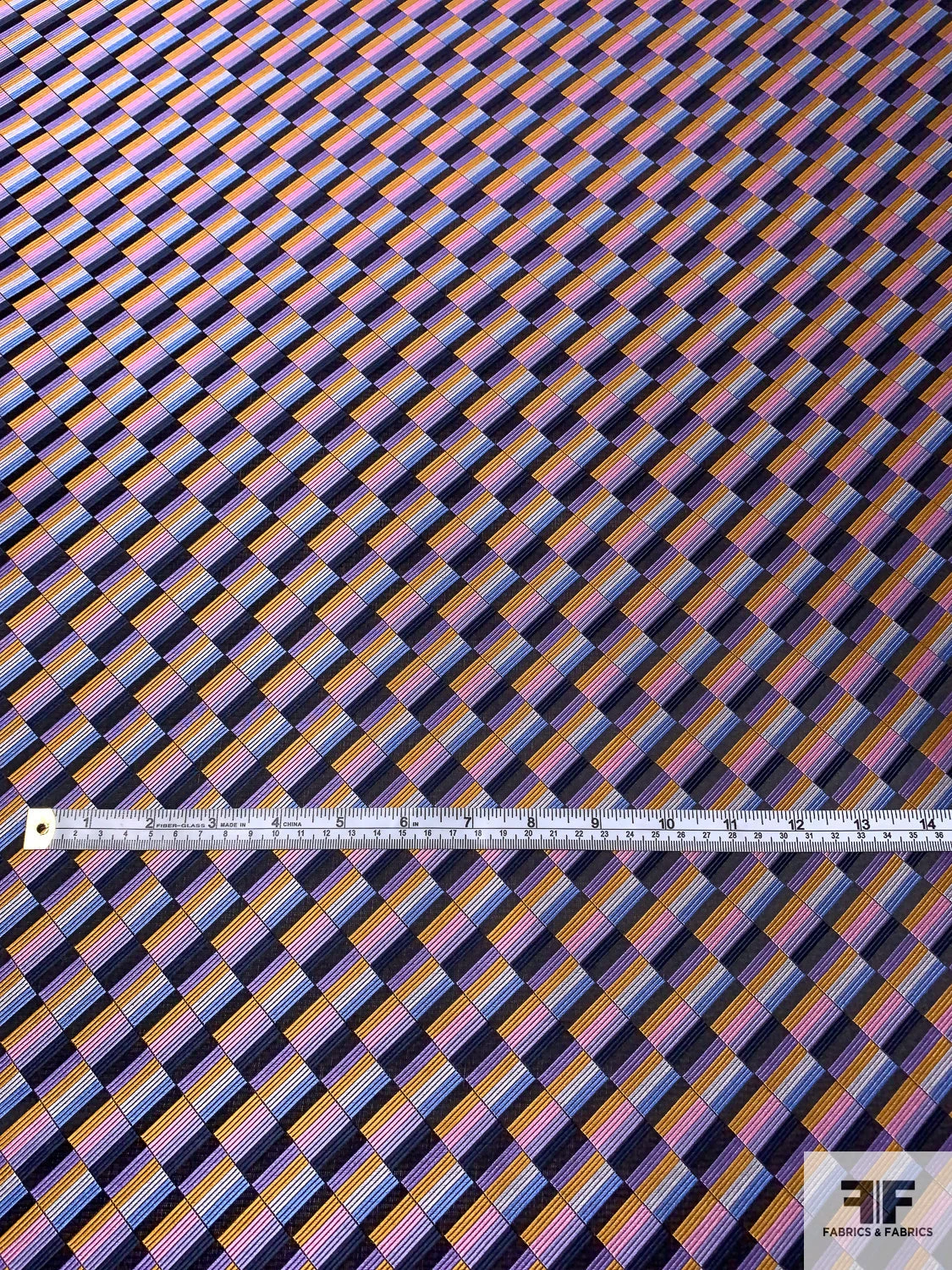 Gradient Squares Silk Necktie Jacquard Brocade - Pink / Purple / Turmeric / Periwinkle 7 Gradient Squares Silk Necktie Jacquard Brocade - Pink / Purple / Turmeric / Periwinkle - Image 5