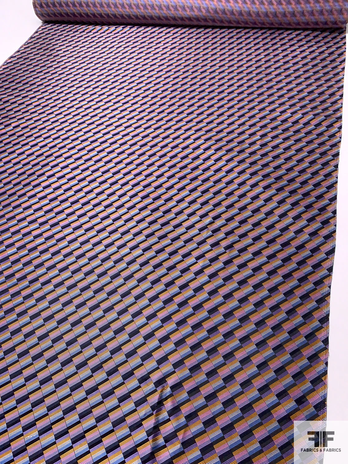 Gradient Squares Silk Necktie Jacquard Brocade - Pink / Purple / Turmeric / Periwinkle 9 Gradient Squares Silk Necktie Jacquard Brocade - Pink / Purple / Turmeric / Periwinkle - Image 7