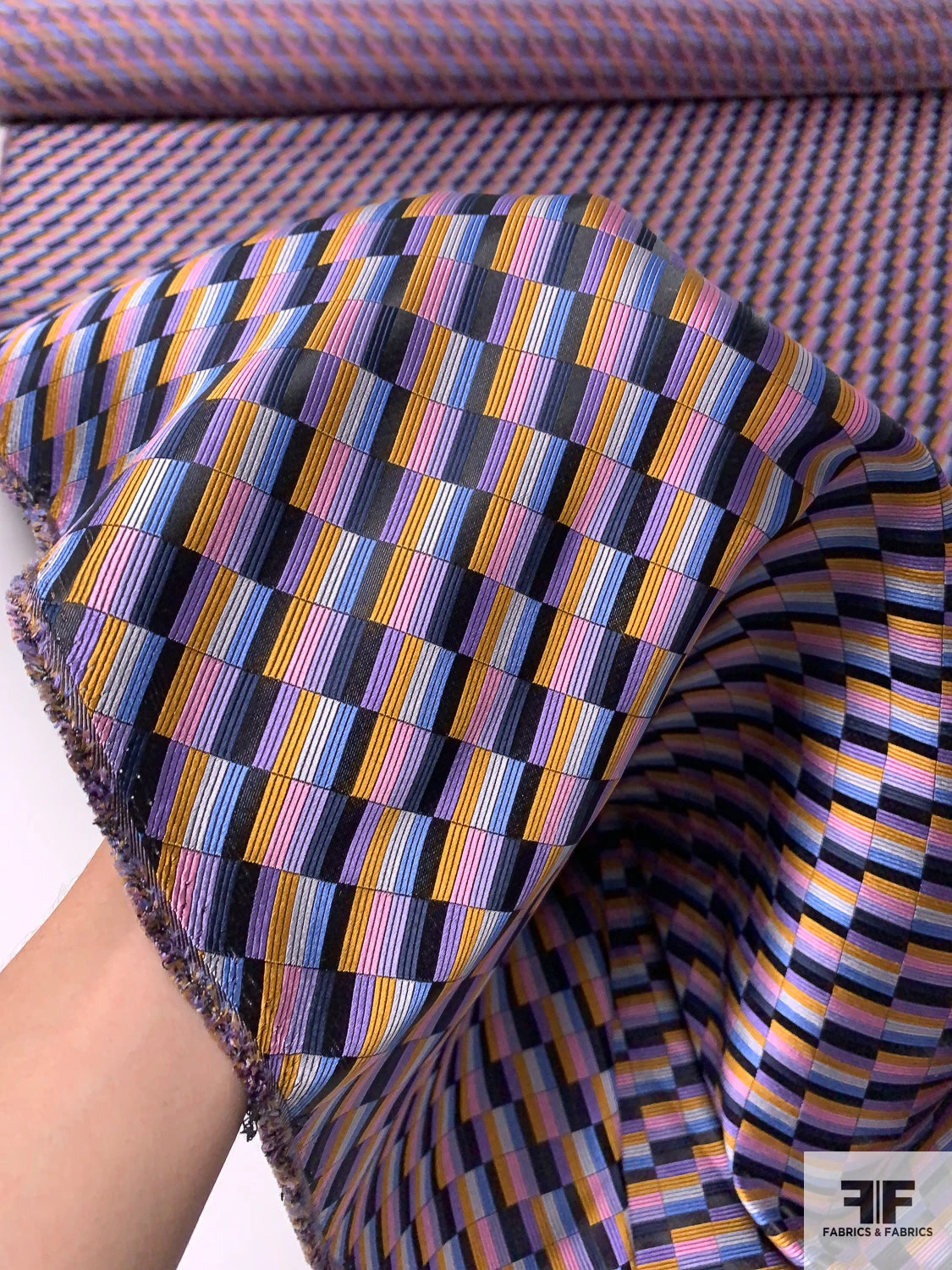 Gradient Squares Silk Necktie Jacquard Brocade - Pink / Purple / Turmeric / Periwinkle 4 Gradient Squares Silk Necktie Jacquard Brocade - Pink / Purple / Turmeric / Periwinkle - Image 2