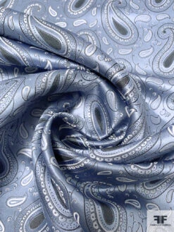 Paisley Silk Necktie Jacquard Brocade - Slate Grey-Blue / White / Grey -Fabrics And Fabrics Store 15980 2