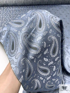 Paisley Silk Necktie Jacquard Brocade - Slate Grey-Blue / White / Grey