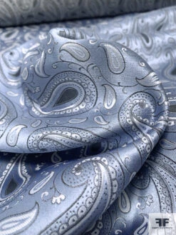Paisley Silk Necktie Jacquard Brocade - Slate Grey-Blue / White / Grey -Fabrics And Fabrics Store 15980 8