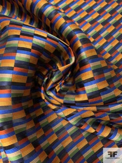 Gradient Squares Silk Necktie Jacquard Brocade - Oranges / Blue / Green / Black