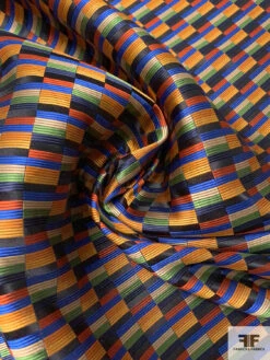 Gradient Squares Silk Necktie Jacquard Brocade - Oranges / Blue / Green / Black -Fabrics And Fabrics Store 15982 2