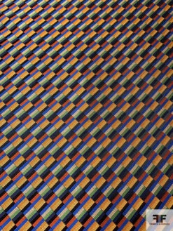 Gradient Squares Silk Necktie Jacquard Brocade - Oranges / Blue / Green / Black -Fabrics And Fabrics Store 15982 3