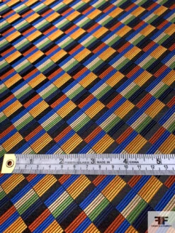 Gradient Squares Silk Necktie Jacquard Brocade - Oranges / Blue / Green / Black -Fabrics And Fabrics Store 15982 5