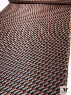 Gradient Squares Silk Necktie Jacquard Brocade - Oranges / Blue / Green / Black -Fabrics And Fabrics Store 15982 6