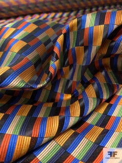 Gradient Squares Silk Necktie Jacquard Brocade - Oranges / Blue / Green / Black -Fabrics And Fabrics Store 15982 8