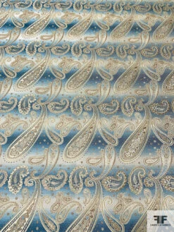 Paisley Silk Necktie Jacquard Brocade - Deep Turquoise / Gold / Tan / Cream 13 Paisley Silk Necktie Jacquard Brocade - Deep Turquoise / Gold / Tan / Cream -Fabrics And Fabrics Store 15984 3