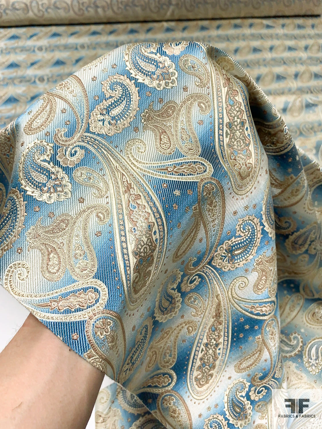 Paisley Silk Necktie Jacquard Brocade - Deep Turquoise / Gold / Tan / Cream 4 Paisley Silk Necktie Jacquard Brocade - Deep Turquoise / Gold / Tan / Cream - Image 2
