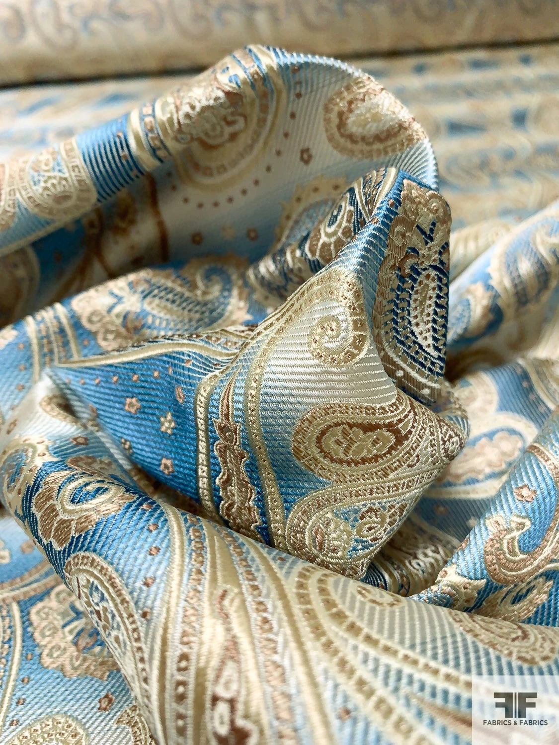 Paisley Silk Necktie Jacquard Brocade - Deep Turquoise / Gold / Tan / Cream 10 Paisley Silk Necktie Jacquard Brocade - Deep Turquoise / Gold / Tan / Cream - Image 8