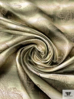 Paisley Silk Necktie Jacquard Brocade - Olive Green / Taupe / Off-White -Fabrics And Fabrics Store 15986 1