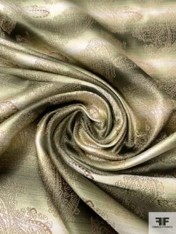Paisley Silk Necktie Jacquard Brocade - Olive Green / Taupe / Off-White -Fabrics And Fabrics Store 15986 2