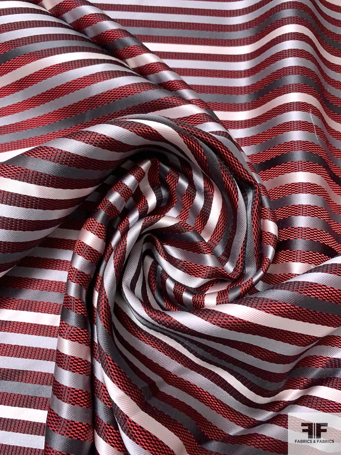 Horizontal Striped Silk Necktie Jacquard Brocade - Red / Grey / White / Black 5 Horizontal Striped Silk Necktie Jacquard Brocade - Red / Grey / White / Black - Image 3