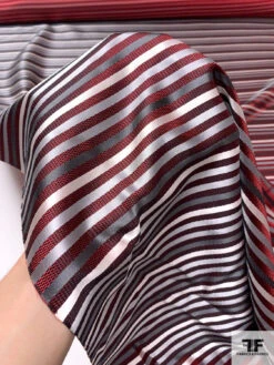 Horizontal Striped Silk Necktie Jacquard Brocade - Red / Grey / White / Black 17 Horizontal Striped Silk Necktie Jacquard Brocade - Red / Grey / White / Black -Fabrics And Fabrics Store 15988 7