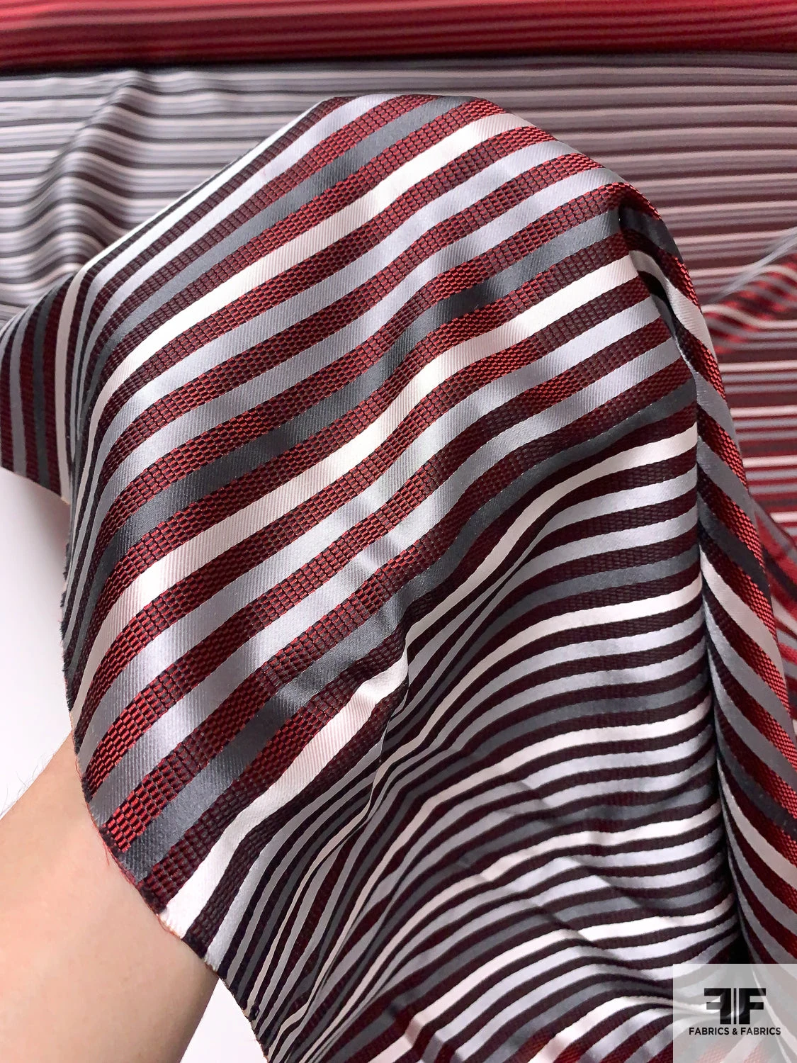 Horizontal Striped Silk Necktie Jacquard Brocade - Red / Grey / White / Black 10 Horizontal Striped Silk Necktie Jacquard Brocade - Red / Grey / White / Black - Image 8