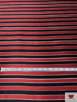Horizontal Striped Silk Necktie Jacquard Brocade - Red / Black / Light Grey -Fabrics And Fabrics Store 15989 4