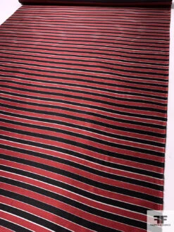 Horizontal Striped Silk Necktie Jacquard Brocade - Red / Black / Light Grey -Fabrics And Fabrics Store 15989 6