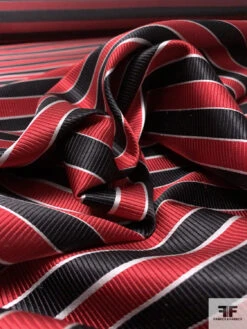 Horizontal Striped Silk Necktie Jacquard Brocade - Red / Black / Light Grey -Fabrics And Fabrics Store 15989 8
