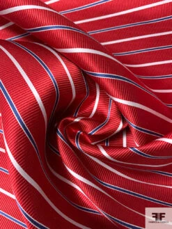 Horizontal Striped Silk Necktie Jacquard Brocade - Red / White / Blue