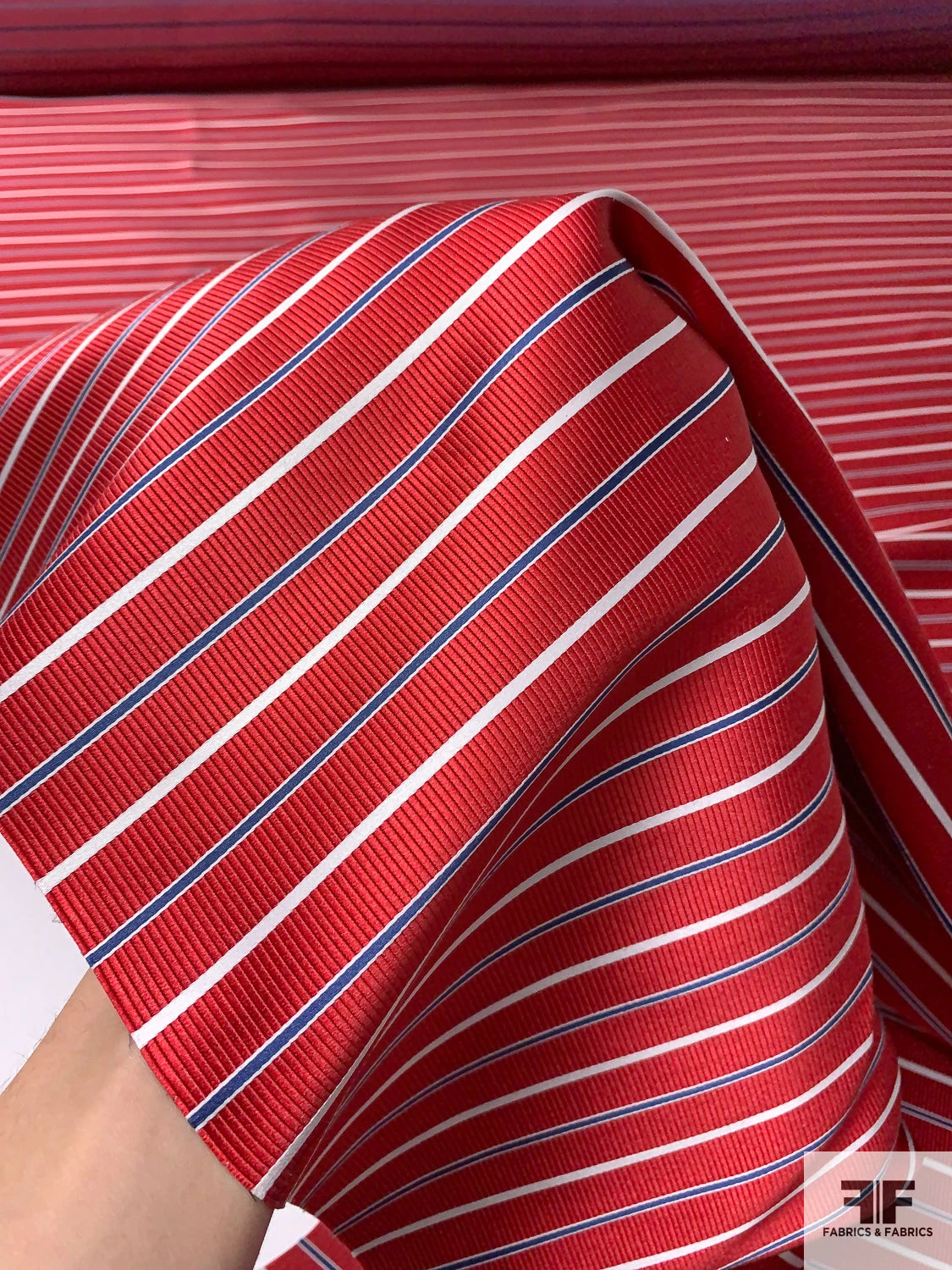 Horizontal Striped Silk Necktie Jacquard Brocade - Red / White / Blue 4 Horizontal Striped Silk Necktie Jacquard Brocade - Red / White / Blue - Image 2