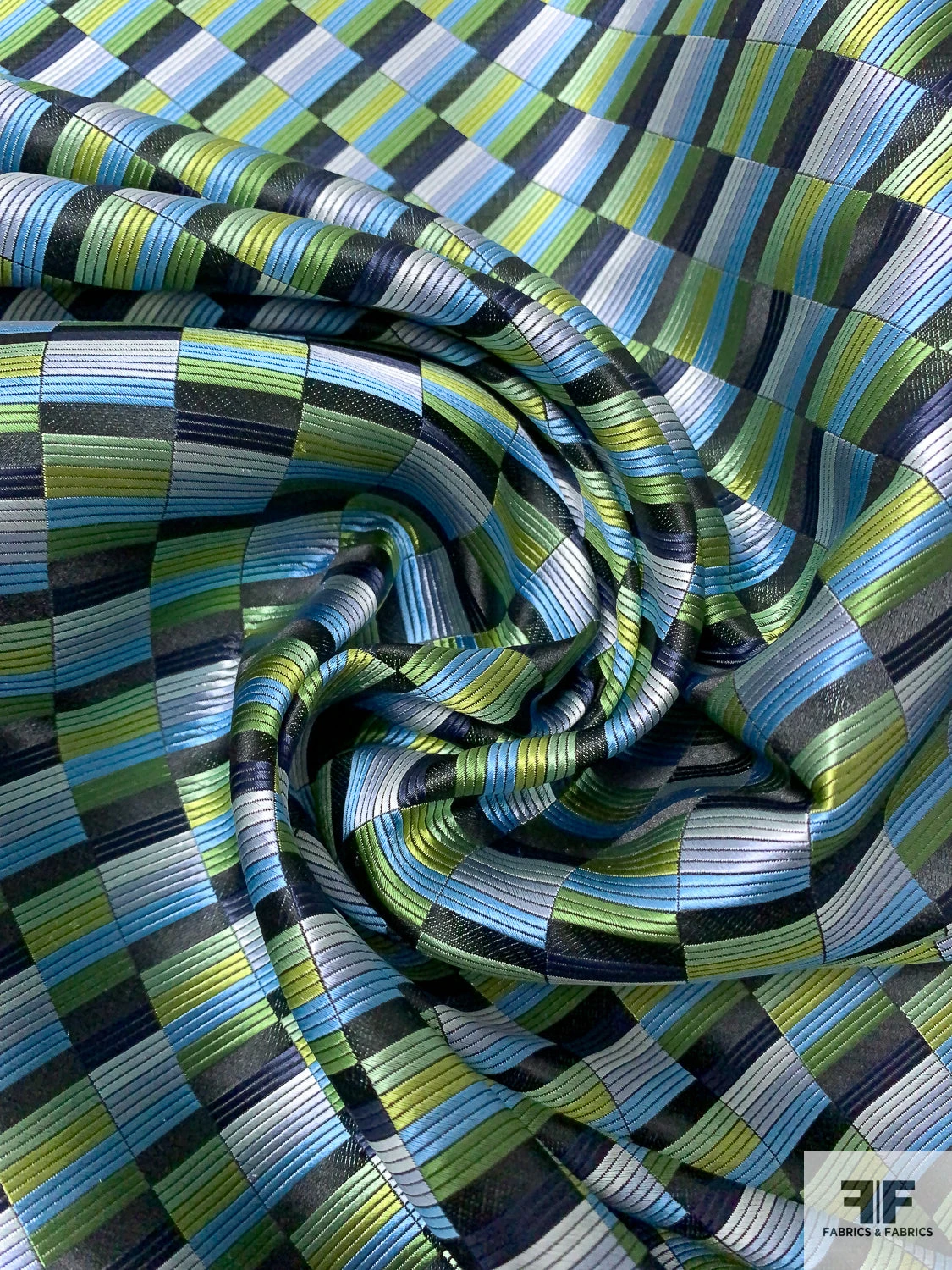 Gradient Squares Silk Necktie Jacquard Brocade - Greens / Navy / Greys 3 Gradient Squares Silk Necktie Jacquard Brocade - Greens / Navy / Greys