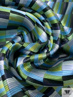 Gradient Squares Silk Necktie Jacquard Brocade - Greens / Navy / Greys 13 Gradient Squares Silk Necktie Jacquard Brocade - Greens / Navy / Greys -Fabrics And Fabrics Store 15994 3