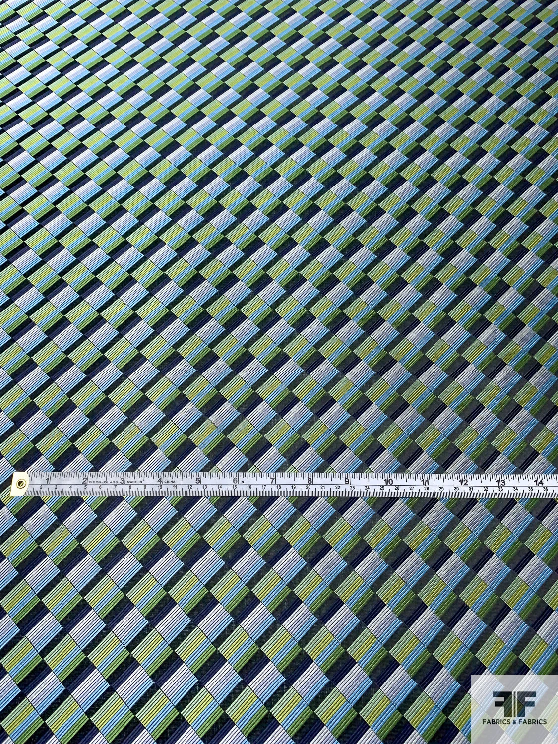 Gradient Squares Silk Necktie Jacquard Brocade - Greens / Navy / Greys 7 Gradient Squares Silk Necktie Jacquard Brocade - Greens / Navy / Greys - Image 5