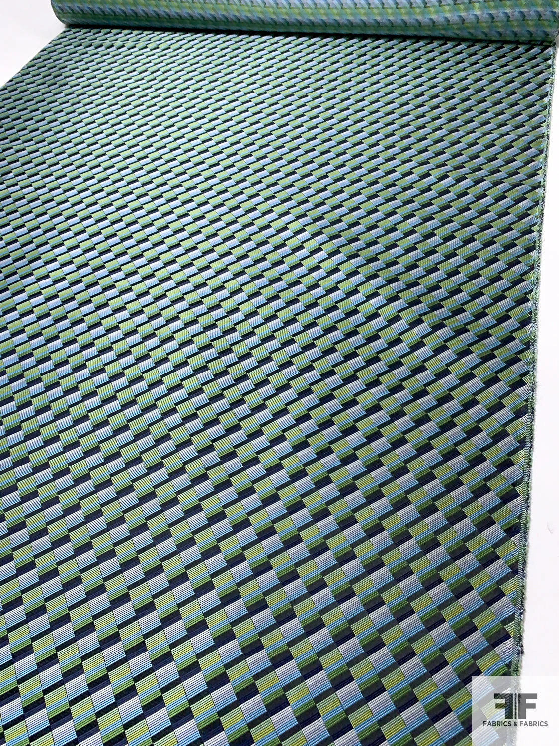 Gradient Squares Silk Necktie Jacquard Brocade - Greens / Navy / Greys 8 Gradient Squares Silk Necktie Jacquard Brocade - Greens / Navy / Greys - Image 6