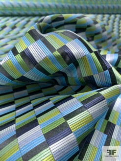 Gradient Squares Silk Necktie Jacquard Brocade - Greens / Navy / Greys 17 Gradient Squares Silk Necktie Jacquard Brocade - Greens / Navy / Greys -Fabrics And Fabrics Store 15994 8