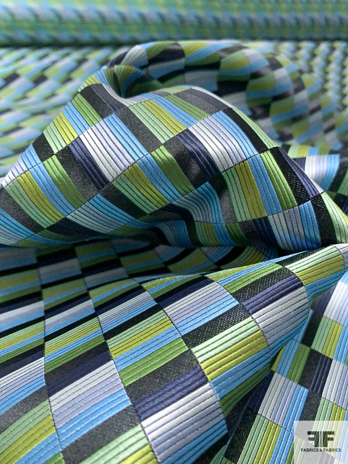 Gradient Squares Silk Necktie Jacquard Brocade - Greens / Navy / Greys 10 Gradient Squares Silk Necktie Jacquard Brocade - Greens / Navy / Greys - Image 8