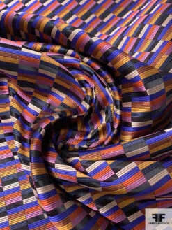 Gradient Squares Silk Necktie Jacquard Brocade - Purple / Blue / Navy / Turmeric -Fabrics And Fabrics Store 15995 2