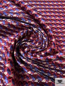 Leaf Geometric Silk Necktie Jacquard Brocade - Red / Periwinkle / Navy / Off-White -Fabrics And Fabrics Store 15996 1