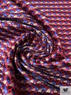 Leaf Geometric Silk Necktie Jacquard Brocade - Red / Periwinkle / Navy / Off-White -Fabrics And Fabrics Store 15996 2