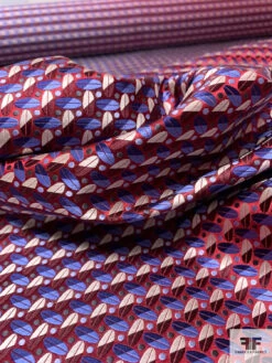 Leaf Geometric Silk Necktie Jacquard Brocade - Red / Periwinkle / Navy / Off-White -Fabrics And Fabrics Store 15996 8