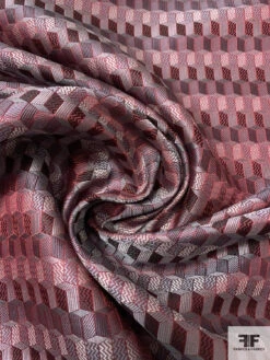 Cube Mosaic Silk Necktie Jacquard Brocade - Maroon / Grey / Black -Fabrics And Fabrics Store 15997 2