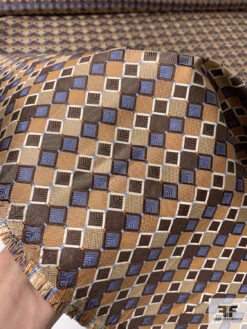 Art Deco Geometric Silk Necktie Jacquard Brocade - Camel / Brown / Tan / Slate Blue 16 Art Deco Geometric Silk Necktie Jacquard Brocade - Camel / Brown / Tan / Slate Blue -Fabrics And Fabrics Store 16001 7