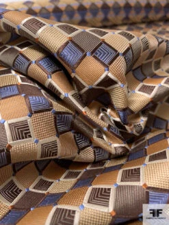 Art Deco Geometric Silk Necktie Jacquard Brocade - Camel / Brown / Tan / Slate Blue 17 Art Deco Geometric Silk Necktie Jacquard Brocade - Camel / Brown / Tan / Slate Blue -Fabrics And Fabrics Store 16001 8