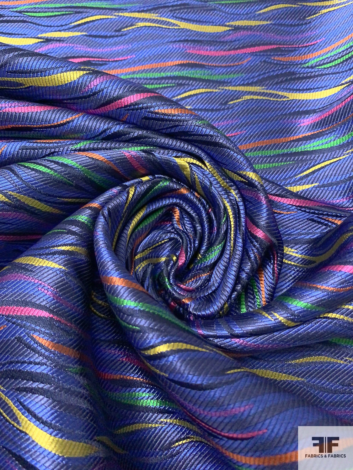 Wavy Striations Silk Necktie Jacquard Brocade - Yale Blue / Yellow / Orange / Pink / Green 5 Wavy Striations Silk Necktie Jacquard Brocade - Yale Blue / Yellow / Orange / Pink / Green - Image 3