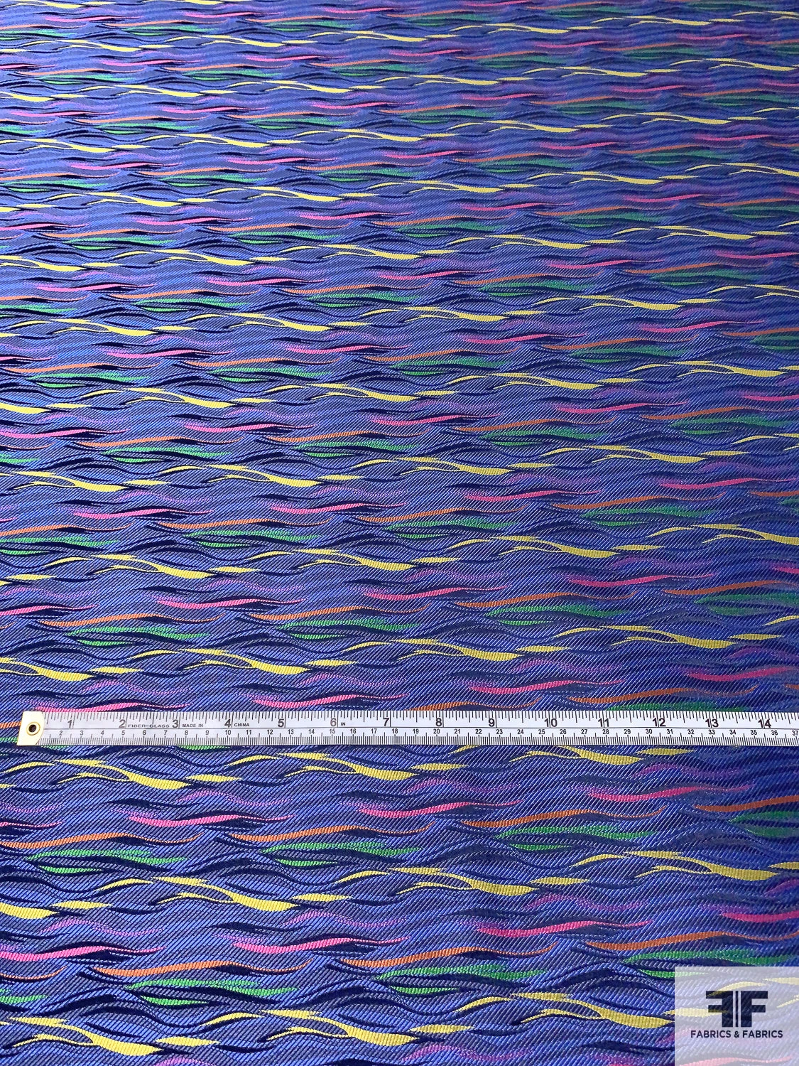 Wavy Striations Silk Necktie Jacquard Brocade - Yale Blue / Yellow / Orange / Pink / Green 7 Wavy Striations Silk Necktie Jacquard Brocade - Yale Blue / Yellow / Orange / Pink / Green - Image 5