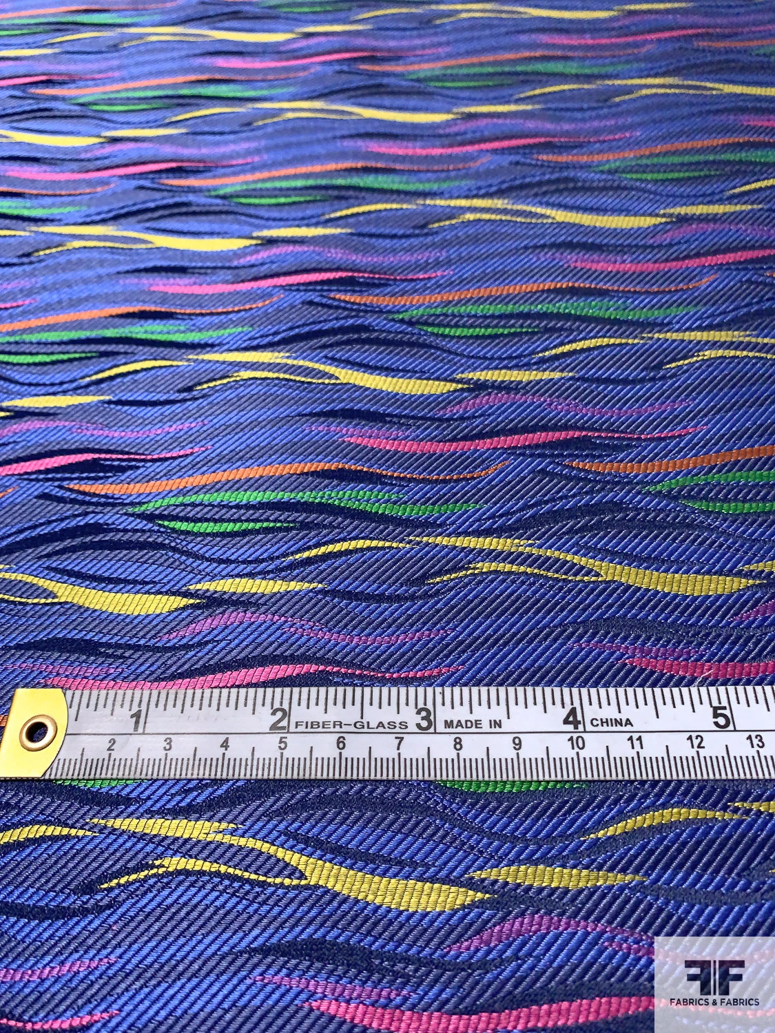Wavy Striations Silk Necktie Jacquard Brocade - Yale Blue / Yellow / Orange / Pink / Green 8 Wavy Striations Silk Necktie Jacquard Brocade - Yale Blue / Yellow / Orange / Pink / Green - Image 6