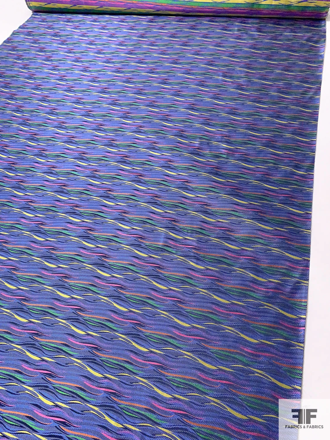 Wavy Striations Silk Necktie Jacquard Brocade - Yale Blue / Yellow / Orange / Pink / Green 9 Wavy Striations Silk Necktie Jacquard Brocade - Yale Blue / Yellow / Orange / Pink / Green - Image 7