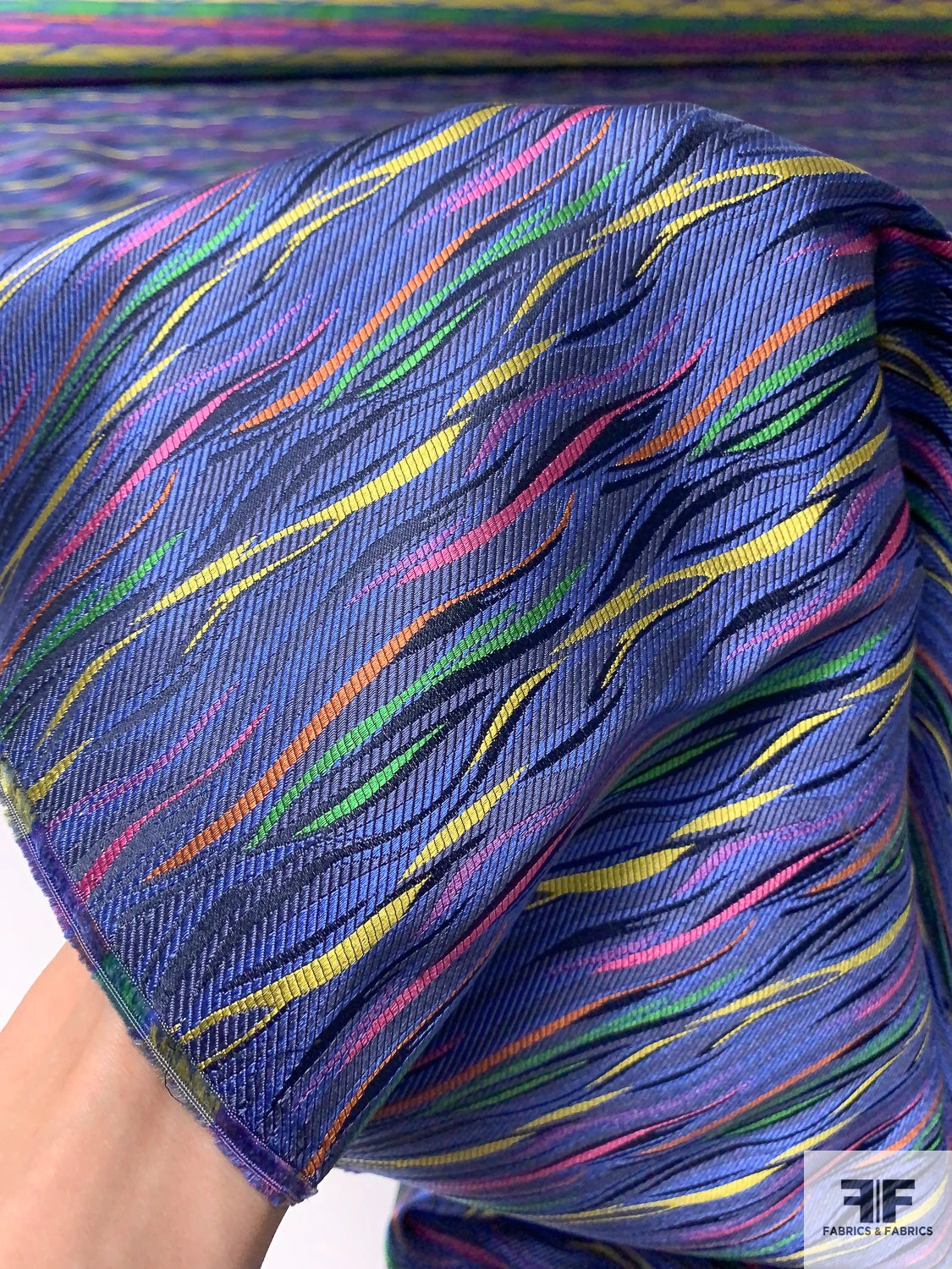 Wavy Striations Silk Necktie Jacquard Brocade - Yale Blue / Yellow / Orange / Pink / Green 4 Wavy Striations Silk Necktie Jacquard Brocade - Yale Blue / Yellow / Orange / Pink / Green - Image 2