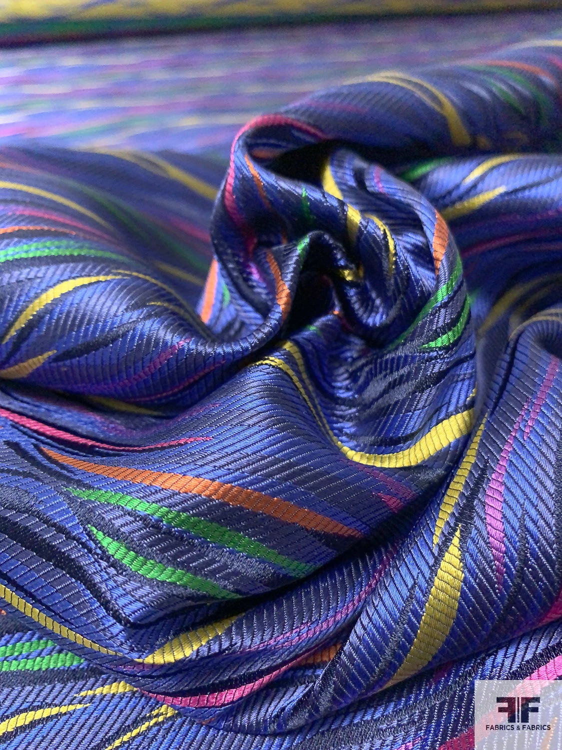Wavy Striations Silk Necktie Jacquard Brocade - Yale Blue / Yellow / Orange / Pink / Green 10 Wavy Striations Silk Necktie Jacquard Brocade - Yale Blue / Yellow / Orange / Pink / Green - Image 8