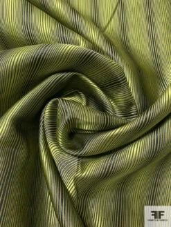Vertical Gradient Striped Silk Necktie Jacquard Brocade - Royal Olive / Black -Fabrics And Fabrics Store 16005 2