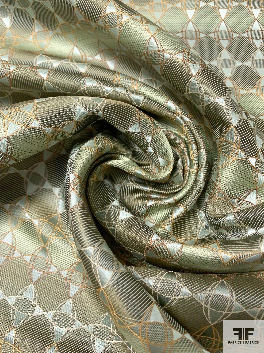 Art Deco Link Silk Necktie Jacquard Brocade - Earthy Greens / Tan / Gold 4 Art Deco Link Silk Necktie Jacquard Brocade - Earthy Greens / Tan / Gold - Image 2